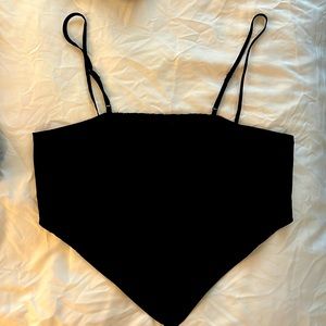 Black Irregular-hem Satin Top